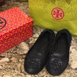 Authentic Tory Burch black suede flats